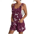 thumbnail image 1 of Women's Romper Summer Casual Fashion Ink Dot Print Tie Knot Strap Short Jumpsuit with Pocket Scoop Neck Loose Wide Leg Outfits, Wine, S, 1 of 6