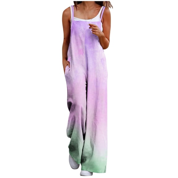 Women's Rompers Plus Size Printed Strap Square Neck Adjustable Overalls Loose Wide Leg Jumpsuits