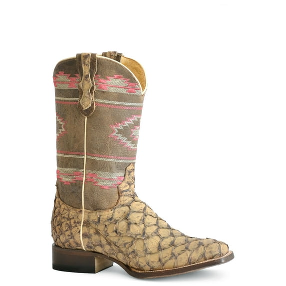 Women's Roper Big Fish Aztec Pirarucu Boots Handcrafted Tan
