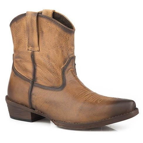 Women s Roper Dusty Burnished Ankle Leather Boots Handcrafted Tan