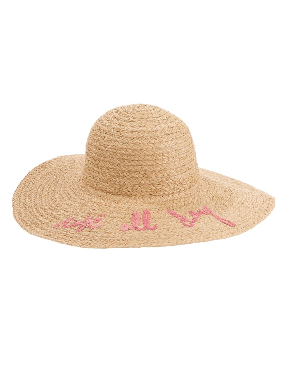 Women's Rose All Day What's Your Motto Straw Sunhat with Embroidery