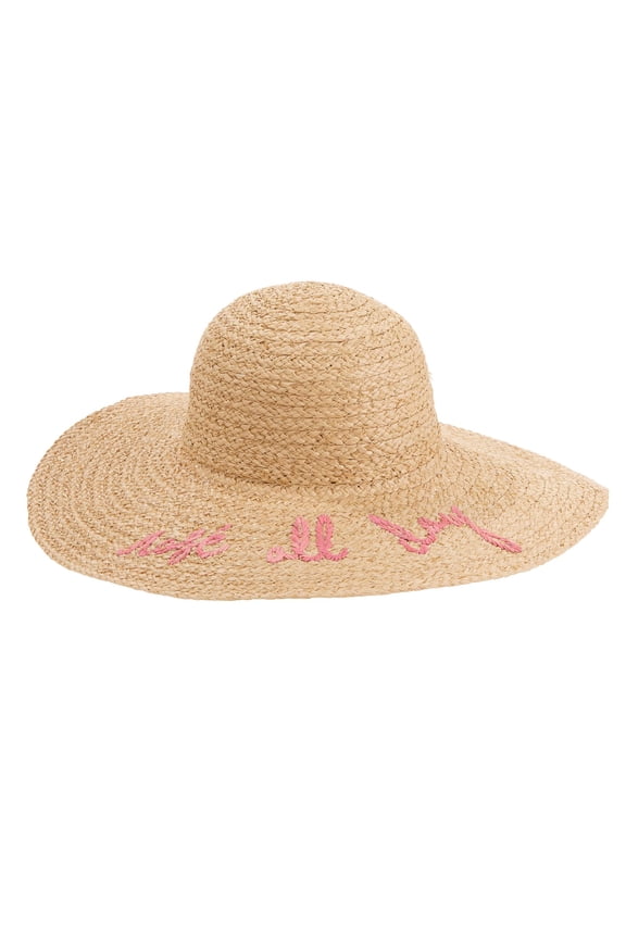 Women's Rose All Day What's Your Motto Straw Sunhat with Embroidery