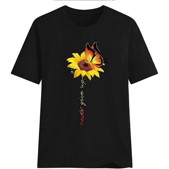 Women's Rose Floral Printed Graphic Tee Tops Funny Short Sleeve O Neck Saying Tee Tops