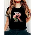 thumbnail image 1 of Women's Rose Floral T-Shirt Cotton Summer Casual Crew Neck Short Sleeve Graphic Tee Blouse Top Black S-5XL, 1 of 5