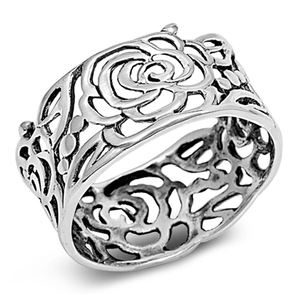 Women's Rose Flower Wrap Cutout Ring .925 Sterling Silver Band Jewelry Female Male Unisex Size