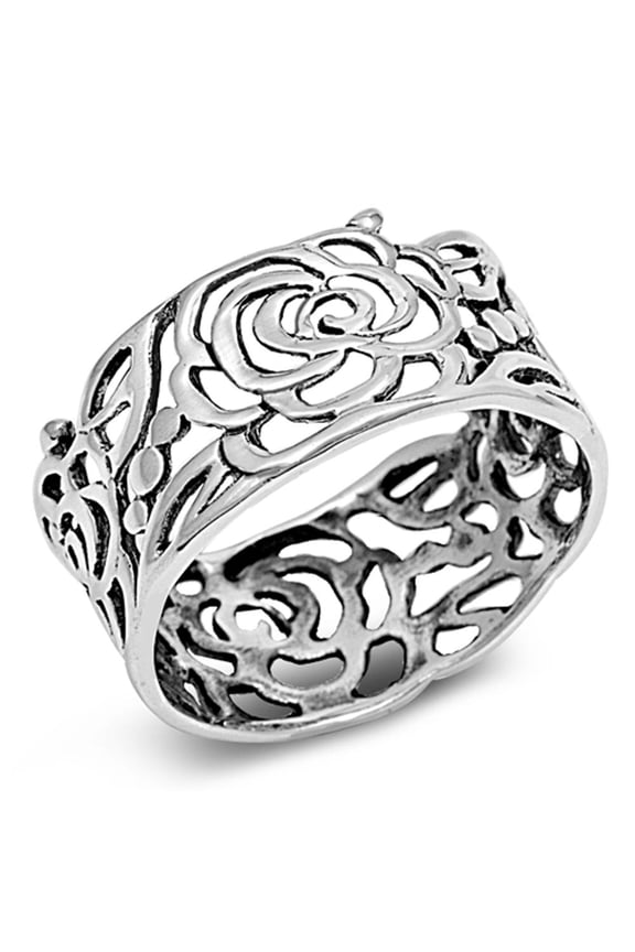 Women's Rose Flower Wrap Cutout Ring .925 Sterling Silver Band Jewelry Female Male Unisex Size 12