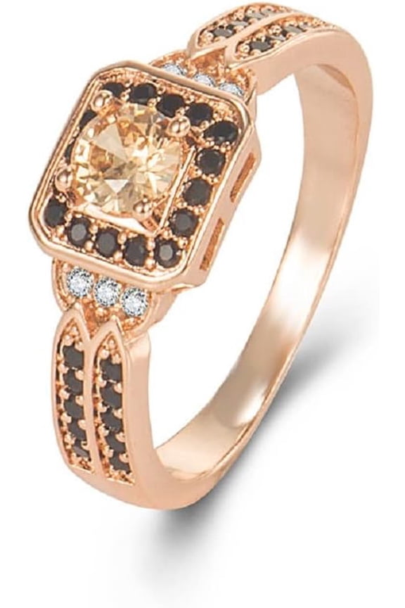Women's Rose Gold Chocolate White and Brown Cubic Zirconia Statement Rings Black Wedding Rings for Women Chocolate Diamond Champagne Ring Ladies Cocktail Mothers Day Gift (7#)