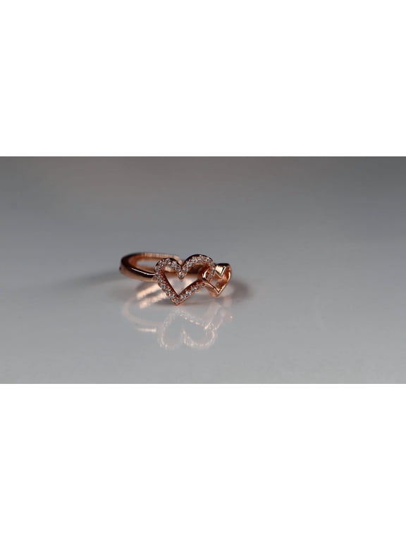 Women's Rose Gold Tone Interlocking Heart Fashion Ring with Sparkling Accent Stones