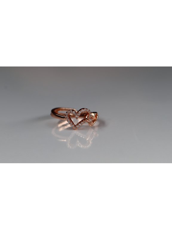 Women's Rose Gold Tone Interlocking Heart Fashion Ring with Sparkling Accent Stones