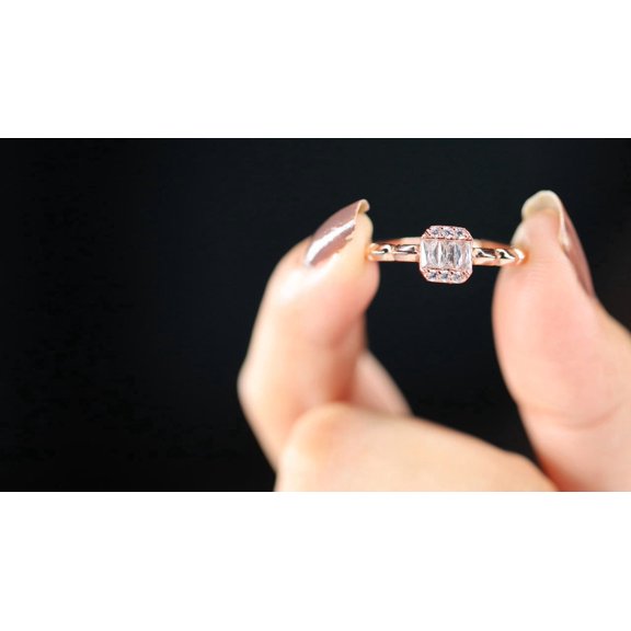 Women's Rose Gold Tone Rectangular Center Stone Fashion Ring with Sparkling Accents