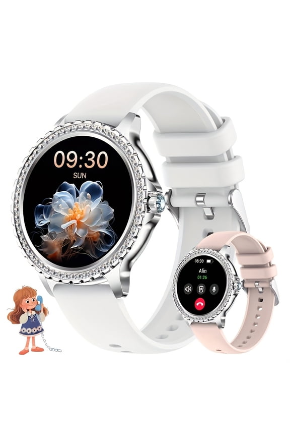 Women's Rose Golden Diamond Smart Watch, HD Touchscreen, Call Sleep Tracker, Step Counter, Voice Assistant, USB Charging, iOS Android Compatible, Ideal Gift