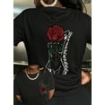 thumbnail image 1 of Women's Rose & Letter Print Short Sleeve Casual T-Shirt Graphic Tees Women Tops, 1 of 5
