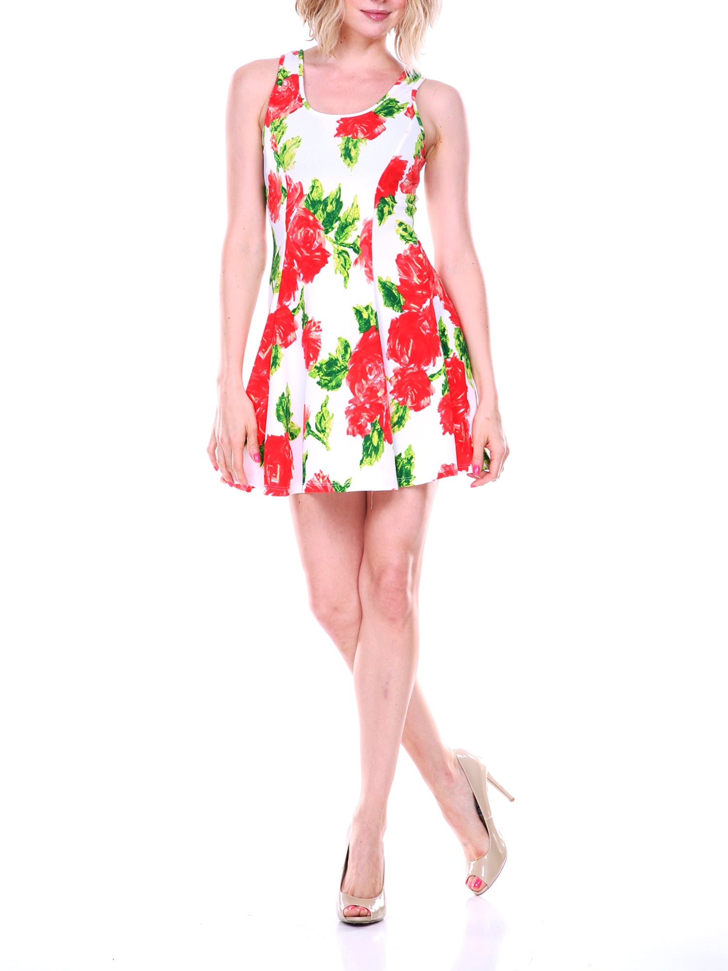 rose print fit and flare dress Short Pink Casual Summer Dress with Floral Print Blush Rose Print / Medium