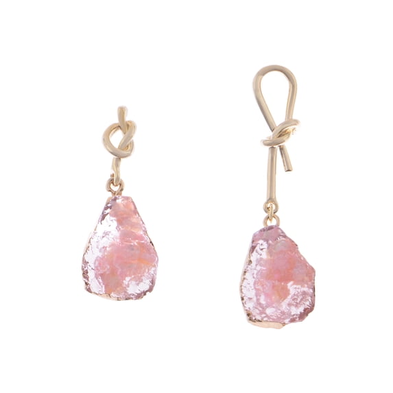 Women's Rose Quartz Gemstone Crystal Irregular Shape Dangle Drop Trendy Bohemian Earrings