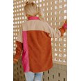 thumbnail image 1 of Women's Rose Red Colorblock Curved Hem Corduroy Shacket with Pocket - [ZhiHiMeRi] | (US 12-14)L, 1 of 12