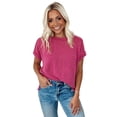 thumbnail image 1 of Women's Rose Red Textured Knit Exposed Stitching T-shirt - [ZhiHiMeRi] | (US 12-14)L, 1 of 7