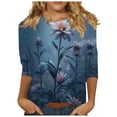thumbnail image 1 of Women's Rose Shirt Blouse 3/4 Length Sleeve Tshirts Tops Casual Loose Tunic Shirts Clothings, 1 of 5