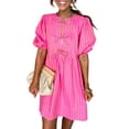 thumbnail image 1 of Women's Rose Striped Print Mini Dress – Short Puff Sleeve with Bow Detail for Summer Days, XL, 1 of 6