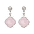thumbnail image 1 of Women's Rose Zirconia Stone Clover Dangle Earrings CZ Border Rhodium Flashed Sterling Silver, 1 of 1
