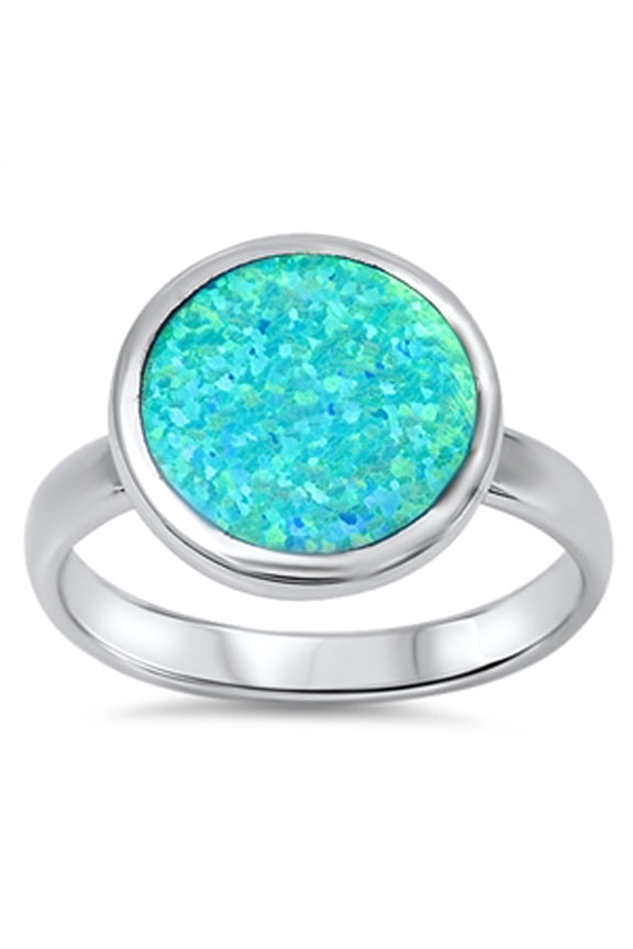 Women's Round Blue Simulated Opal Promise Ring 925 Sterling Silver Band Cubic Zirconia Female Size 8