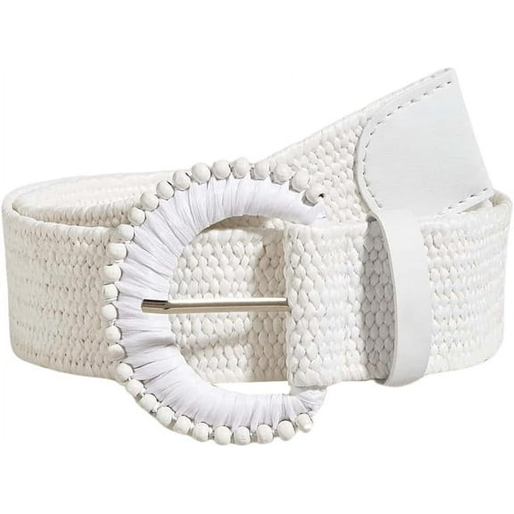 Women's Round Buckle Straw Belts Boho Braided Waist Belt