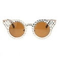 thumbnail image 1 of Women's Round Butterfly Shape Sunglasses Geometric Mesh Pattern Metal Frame Gold, 1 of 4