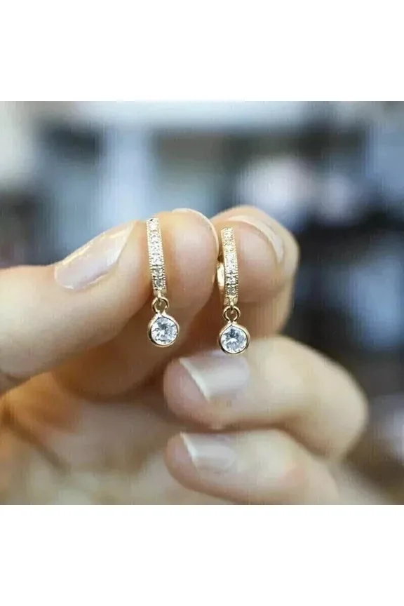 Women's Round Cut Lab Created Diamond Huggie Hoop Earrings in 14K Yellow Gold Plated