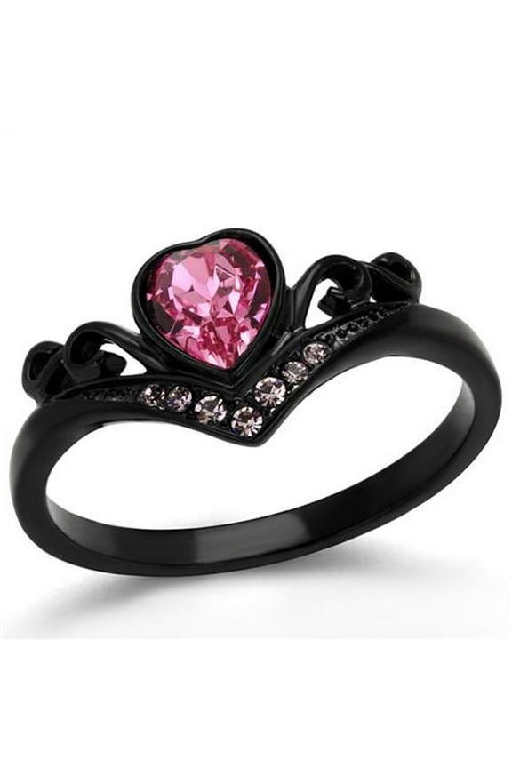 Women's Round Cut Pink Zirconia Black Stainless Steel Heart Fashion Ring Size 8