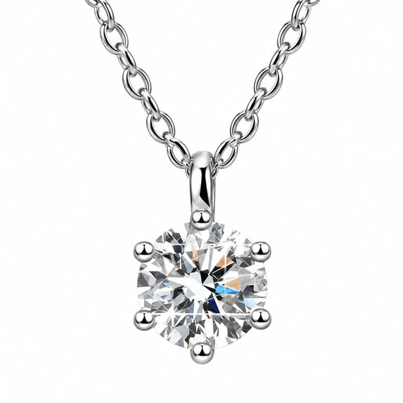 Women's Round-Cut Solitaire Pendant Necklace, White Copper Silver-Tone Chain, Fashion Commuter Necklace for Women