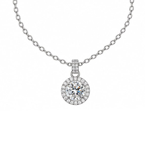 Women's Round-Cut Solitaire Pendant Necklace, White Copper Silver-Tone Chain, Fashion Commuter Necklace for Women