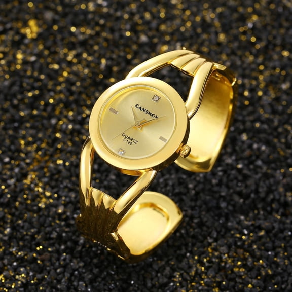 Women’s Round Dial Bracelet Watch, Fashion Gold Alloy Bangle Wristwatch with Black, White & Gold Dials, Elegant Casual Quartz Cuff Watch for Ladies, Stylish Dress Watch for Daily Wear & Gifts