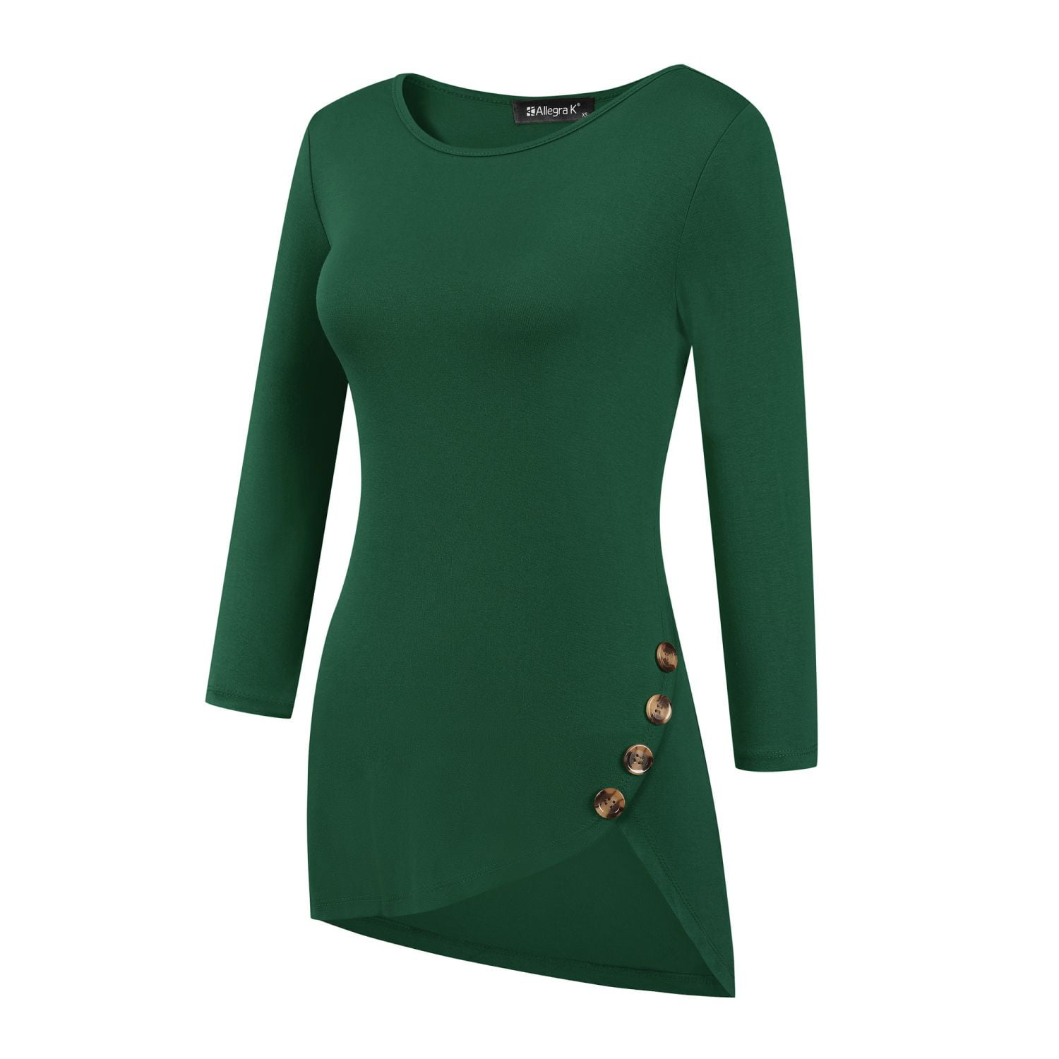 Tシャツ・カットソー R13 Women Tunic Tops R13WK143K001R Green Women's Round Neck 3/4 Sleeve Asymmetric Hem Casual Tunic