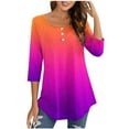 thumbnail image 1 of Women's Round Neck 3/4 Sleeve Button Up Top, 1 of 4
