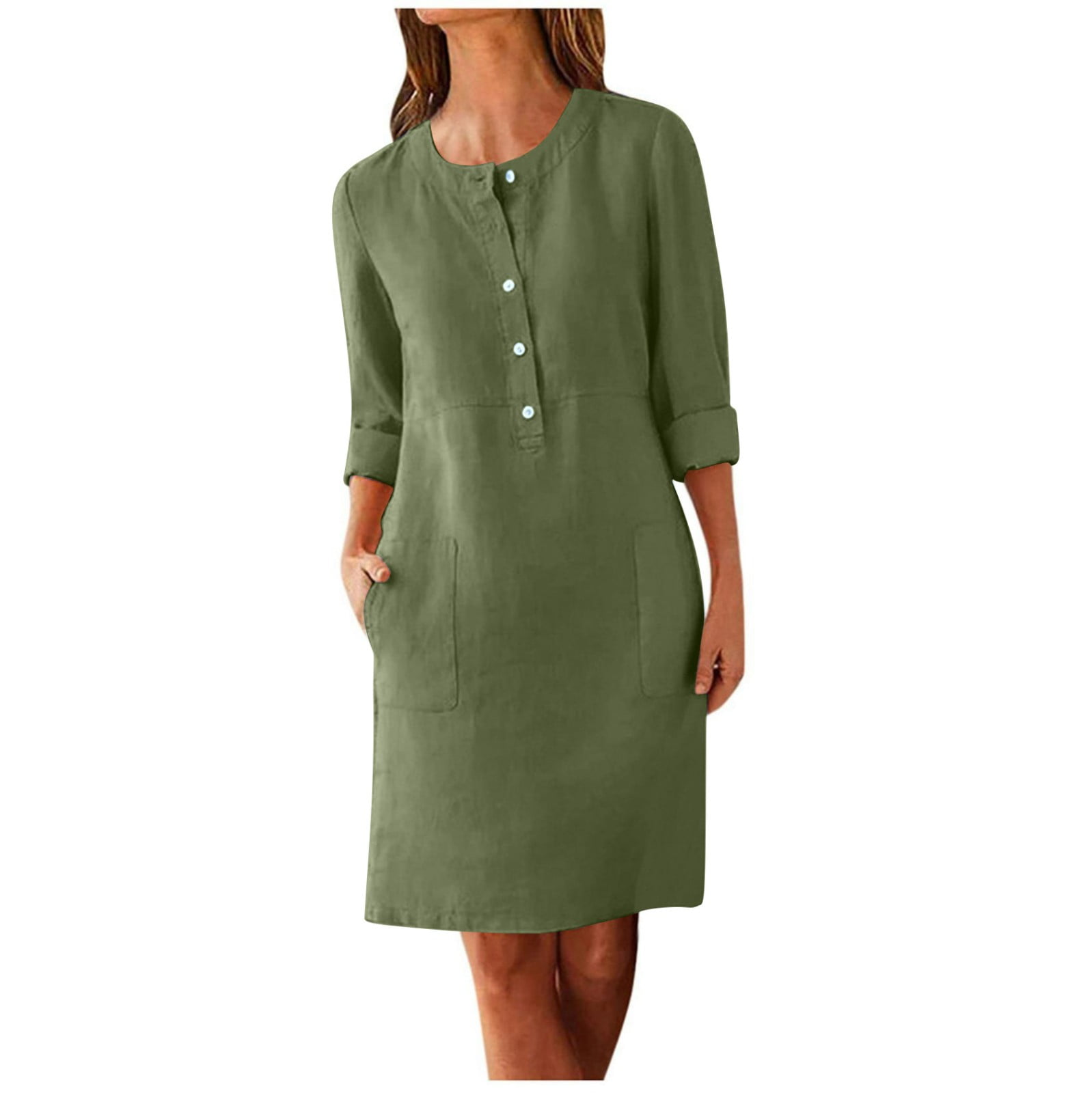 knee length shift dresses with sleeves Women's Knee Length Shift Texture Short Sleeve Dresses