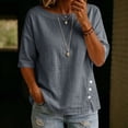 thumbnail image 1 of Women's Round Neck 3/4 Sleeve Casual Top with Loose Decoration and Side Button, 1 of 9