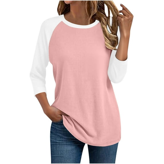Women's Round Neck 3/4 Sleeve Raglan Sleeve Color Blocked T-shirt Top