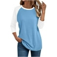 thumbnail image 1 of Women's Round Neck 3/4 Sleeve Raglan Sleeve Color Blocked T-shirt Top, 1 of 2