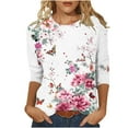 thumbnail image 1 of Women's Round Neck Blouse Dressy Casual Tops for Lady Flora Print Spring Elegant Shirts Fashion 2024 Summer Clothes for Teen Girls Vintage 3/4 Sleeve Loose Fit Flowy Tunic Tops Multicolor T Shirts XL, 1 of 4