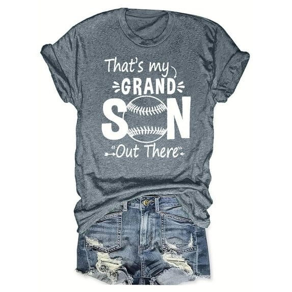 Women's Round Neck Blouse Y2K Tops Dressy Casual Basic Tees for Sports Baseball Graphic Tops Short Sleeve Tunic Tops Loose Fit Flowy Vintage Fashion 2024 Summer Clothes for Teen Girls Gray T Shirts M