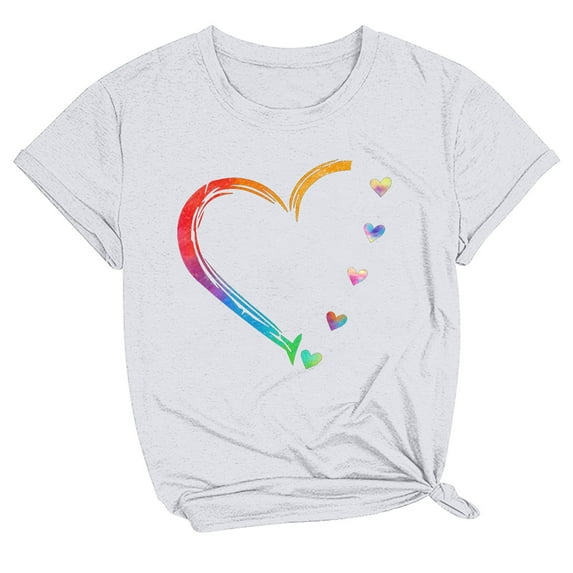 Women's Round Neck Blouse Y2K Tops Dressy Casual Fashion Vintage Short Sleeve Tunic Tops Loose Fit Flowy Summer Clothes Love Heart Graphic T Shirts Comfy Casual Shirts White T Shirts XXXL