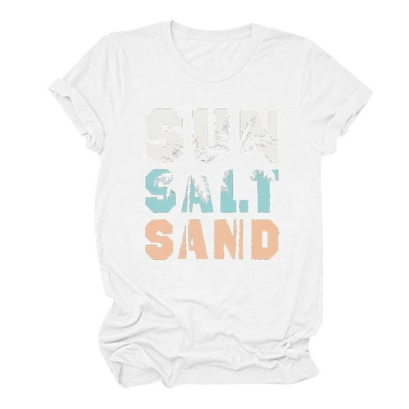 Women's Round Neck Blouse Y2K Tops Dressy Casual Short Sleeve Tunic Tops Loose Fit Flowy Vintage Beach Style Basic T-Shirts Sunset Graphic Tees Summer Clothes for Teen Girls Fashion White T Shirts L