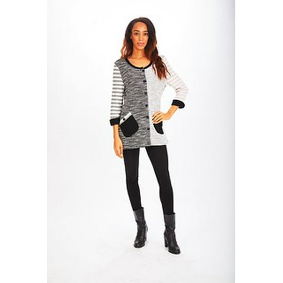 Women's Round Neck Button Down Knit Cardigan with 3/4 Sleeves and two front pockets