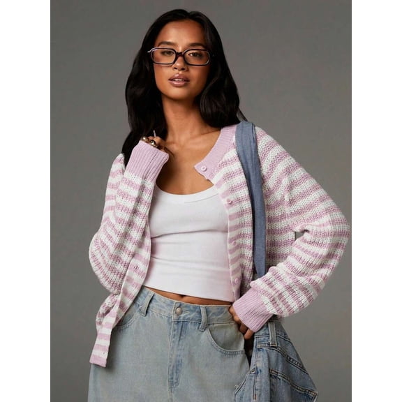Women's Round Neck Button Front Long Sleeve Cardigan Casual Commuter Everyday Layering Chic