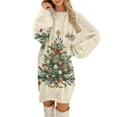 thumbnail image 1 of Women's Round Neck Casual Long Sleeve Plush Christmas Print Dresses for Cozy Holiday Fashion and Everyday Comfort,Khaki,2XL, 1 of 6