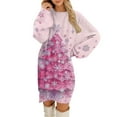thumbnail image 1 of Women's Round Neck Casual Long Sleeve Plush Christmas Print Dresses for Cozy Holiday Fashion and Everyday Comfort,Pink,XL, 1 of 5