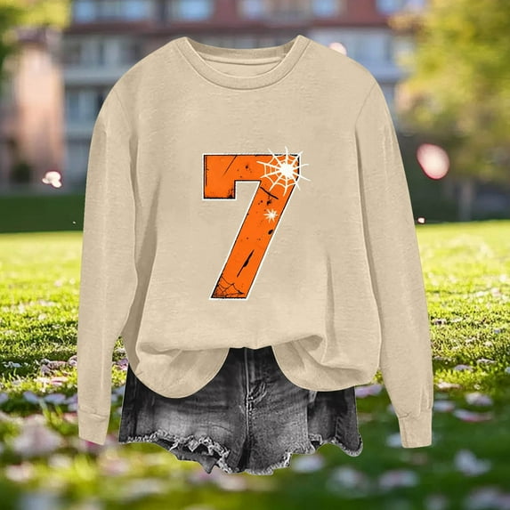 Women's Round Neck Casual Print Long Sleeve Fashion Sweatshirt Top Blouse