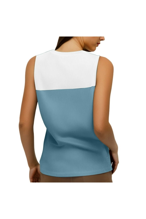 Women's Round Neck Color Block Sleeveless Vest, Breathable Fabric, Stylish & Versatile, for Layering, Sizes S-XXL (US Sizes)