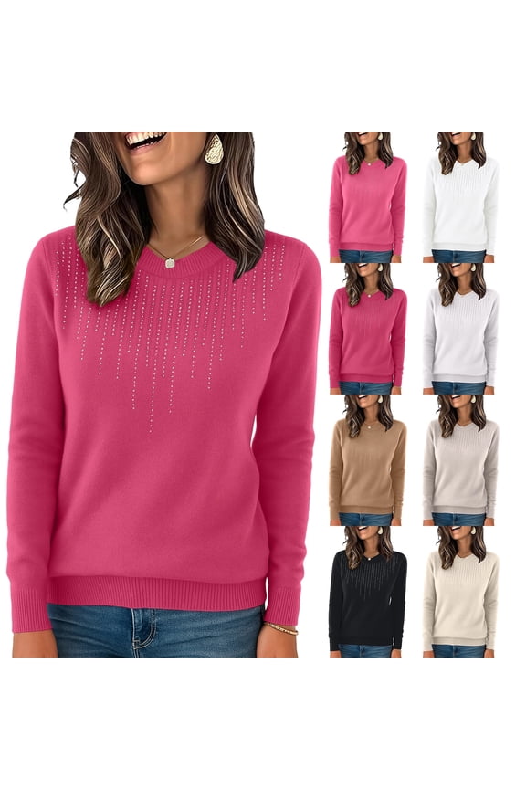 Women's Round Neck Diamond Merino Wool Knit Sweater Slim High Stretch Pullover,Red M