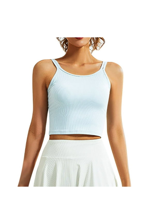 Women's Round Neck Double Shoulder Strap Soft High Elastic Breathable U-Shaped Beautiful Back Fixed Chest Pad Sports Top, Comfortable and Stylish Activewear, Available in Multiple Sizes and Colors