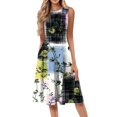 thumbnail image 1 of Women's Round Neck Floral Print Midi Dress Sleeveless Casual Summer Dress with Contrast Sash Belt and Side Pockets for Farmers Markets,Purple Pink S, 1 of 5